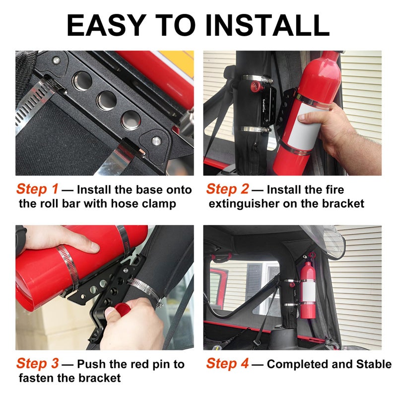 Goldfire Quick Release Fire Extinguisher Mount Bracket Holder Aluminum Roll Bar Mount Bottle Holder Adjustable for Jeep Wrangler TJ JK JL JKU UTV Polaris RZR Ranger (Black) - Image 5